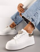 Sneakers Alb-Auriu Legate Casual cu Platformă cu Zirconii și Aplicație Metalică Illita