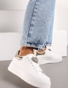  Sneakers Alb-Auriu Legate Casual cu Platformă cu Zirconii și Aplicație Metalică Illita