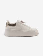  Sneakers Alb-Auriu Legate Casual cu Platformă cu Zirconii și Aplicație Metalică Illita