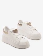  Sneakers Alb-Auriu Legate Casual cu Platformă cu Zirconii și Aplicație Metalică Illita