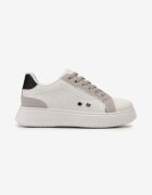  Sneakers Alb-Gri cu Inserții Metalice pe Talpă Groasă Amoone