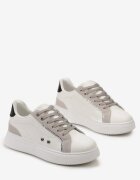  Sneakers Alb-Gri cu Inserții Metalice pe Talpă Groasă Amoone