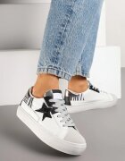  Sneakers Alb-Gri pe platformă joasă cu ornamente cu sclipici Felaven