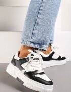  Sneakers Alb-Negru cu Pandantiv Ursuleț și Șireturi Largi Alrikad