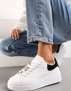  Sneakers Alb-Negru cu Platformă și Inserție Metalică Grevaja