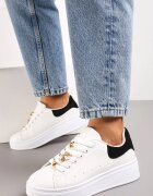  Sneakers Alb-Negru cu Platformă și Inserție Metalică Grevaja