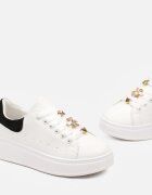  Sneakers Alb-Negru cu Platformă și Inserție Metalică Grevaja