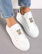  Sneakers Alb-Negru din Imitație de Piele cu Platformă cu Decorație din Strasuri Imbercca