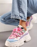  Sneakers Alb-Roz cu Șireturi Groase pe Platformă Joasă Lasandre