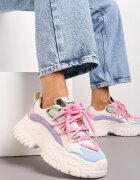  Sneakers Alb-Roz cu Șireturi Groase pe Platformă Joasă Lasandre