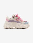  Sneakers Alb-Roz cu Șireturi Groase pe Platformă Joasă Lasandre