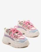  Sneakers Alb-Roz cu Șireturi Groase pe Platformă Joasă Lasandre