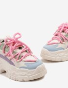  Sneakers Alb-Roz cu Șireturi Groase pe Platformă Joasă Lasandre