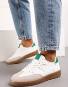  Sneakers Alb-Verde în Stilul Tenisilor Iconici cu Talpă de Cauciuc Poseiama
