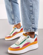  Sneakers Alb-Verzi cu platformă decorați cu nituri și inserții patchwork Jeneria