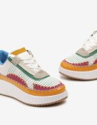  Sneakers Alb-Verzi cu platformă decorați cu nituri și inserții patchwork Jeneria