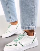  Sneakers Alb-Verzi cu Șireturi Colorate și Inserții Metalice Lania
