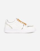 Sneakers Albe-Aurii cu Șireturi Colorate și Inserții Metalice Lania