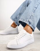  Sneakers albe legate cu talpă plată cu inserție la modă Zanelih