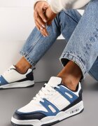  Sneakers albi și bleumarin cu șireturi cu numeroase inserții din piele ecologică Gwendias