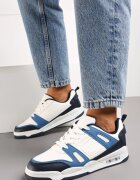  Sneakers albi și bleumarin cu șireturi cu numeroase inserții din piele ecologică Gwendias