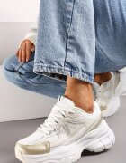  Sneakers Aurii cu plasă și inserții din piele ecologică pe talpă groasă Anirele