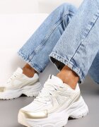  Sneakers Aurii cu plasă și inserții din piele ecologică pe talpă groasă Anirele