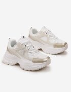  Sneakers Aurii cu plasă și inserții din piele ecologică pe talpă groasă Anirele