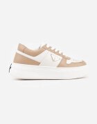  Sneakers Bej-Alb Vices pe Platformă cu Perforații și Aplicație Geometrică Vilvesia
