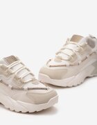  Sneakers bej cu șiret decorativ cu zirconii Saerina