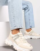  Sneakers bej cu șireturi cu talpă groasă cu inserții și sclipici Widgeta