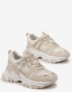  Sneakers bej cu șireturi cu talpă groasă cu inserții și sclipici Widgeta