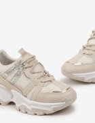  Sneakers bej cu șireturi cu talpă groasă cu inserții și sclipici Widgeta