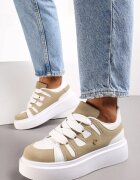  Sneakers Bej închis cu platformă cu șireturi late Aklilu