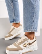  Sneakers bej închis cu șireturi cu talpă groasă și decorațiuni cu sclipici Anaieli
