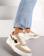  Sneakers bej închis cu șireturi cu talpă groasă și decorațiuni cu sclipici Anaieli