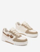  Sneakers bej închis cu șireturi cu talpă groasă și decorațiuni cu sclipici Anaieli