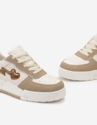  Sneakers bej închis cu șireturi cu talpă groasă și decorațiuni cu sclipici Anaieli
