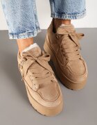 Sneakers Bej închis din piele intoarsă ecologică pe talpă groasă căptușite cu blană Senavel