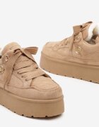  Sneakers Bej închis din piele intoarsă ecologică pe talpă groasă căptușite cu blană Senavel
