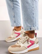  Sneakers Bej-Roz cu platformă joasă decorate cu fermoar și inserții Liorrama