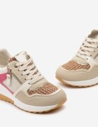  Sneakers Bej-Roz cu platformă joasă decorate cu fermoar și inserții Liorrama