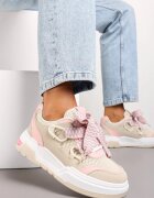  Sneakers Bej-roz cu Talpă Groasă cu Șireturi Decorative Zeldema