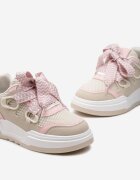  Sneakers Bej-roz cu Talpă Groasă cu Șireturi Decorative Zeldema