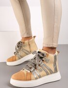  Sneakers de streetwear Bej închis cu talpă groasă decorate cu inserții contrastante Kaittane