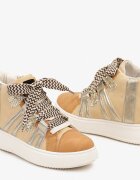  Sneakers de streetwear Bej închis cu talpă groasă decorate cu inserții contrastante Kaittane