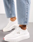  Sneakers din Piele Albi pe Platformă cu Inserție Mică Laterală Renipa