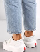  Sneakers din Piele Albi pe Platformă cu Inserție Mică Laterală Renipa