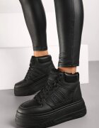  Sneakers Negri cu Platformă Puternic Căptușiți cu Blană Lealwen