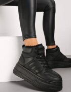  Sneakers Negri cu Platformă Puternic Căptușiți cu Blană Lealwen
